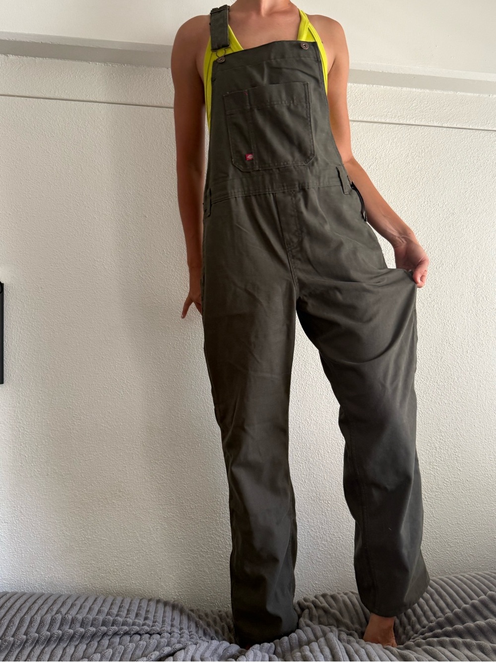 Dickies Women's Relaxed Fit Bib Overalls, Rinsed Moss Green - Picture 4 of 10